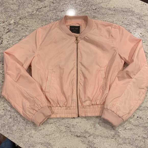 Love Tree Pink Bomber Jacket with Rose Gold zipper/ Coat; size medium - Picture 3 of 9